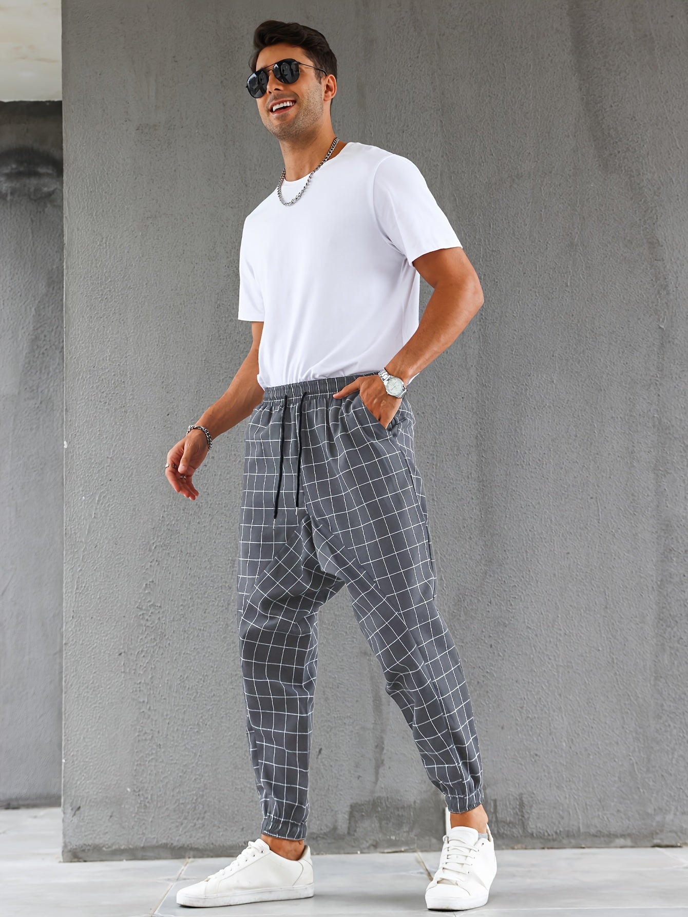 Pantaloni da jogging a quadri con coulisse