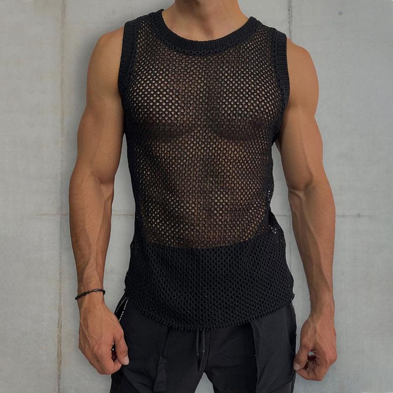 Cardigan traslucido senza maniche in maglia cava