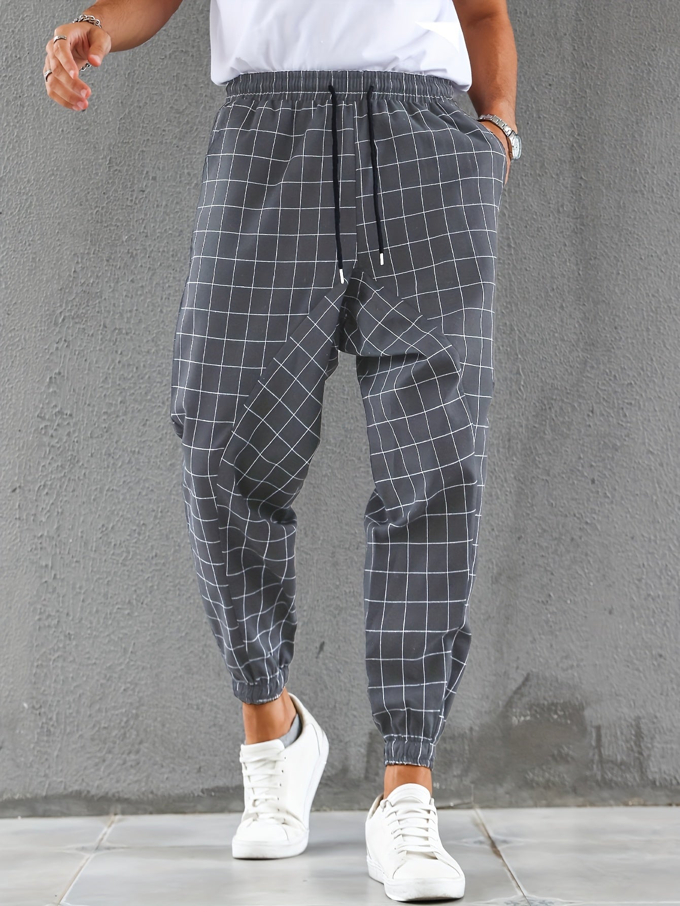 Pantaloni da jogging a quadri con coulisse