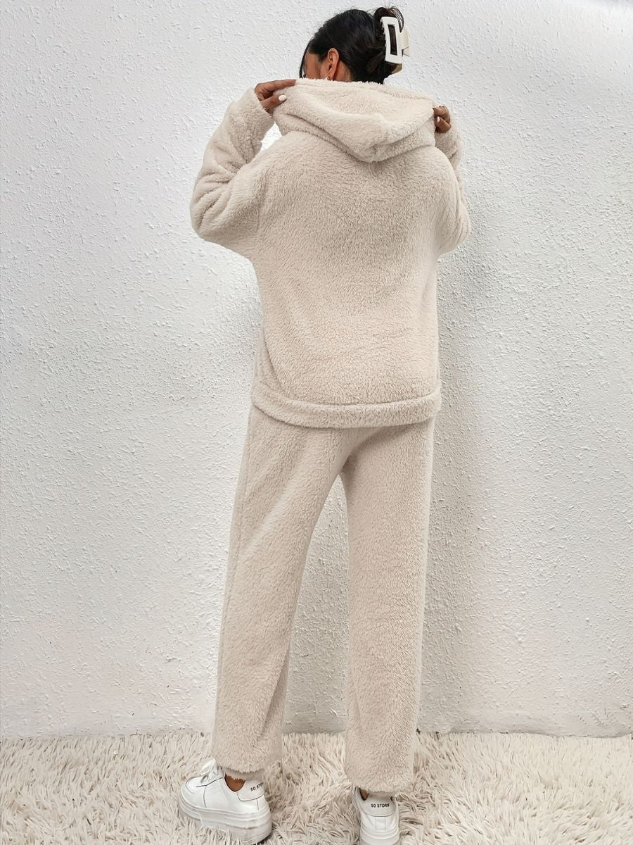 Top Teddy con cappuccio e pantaloni lunghi e caldi