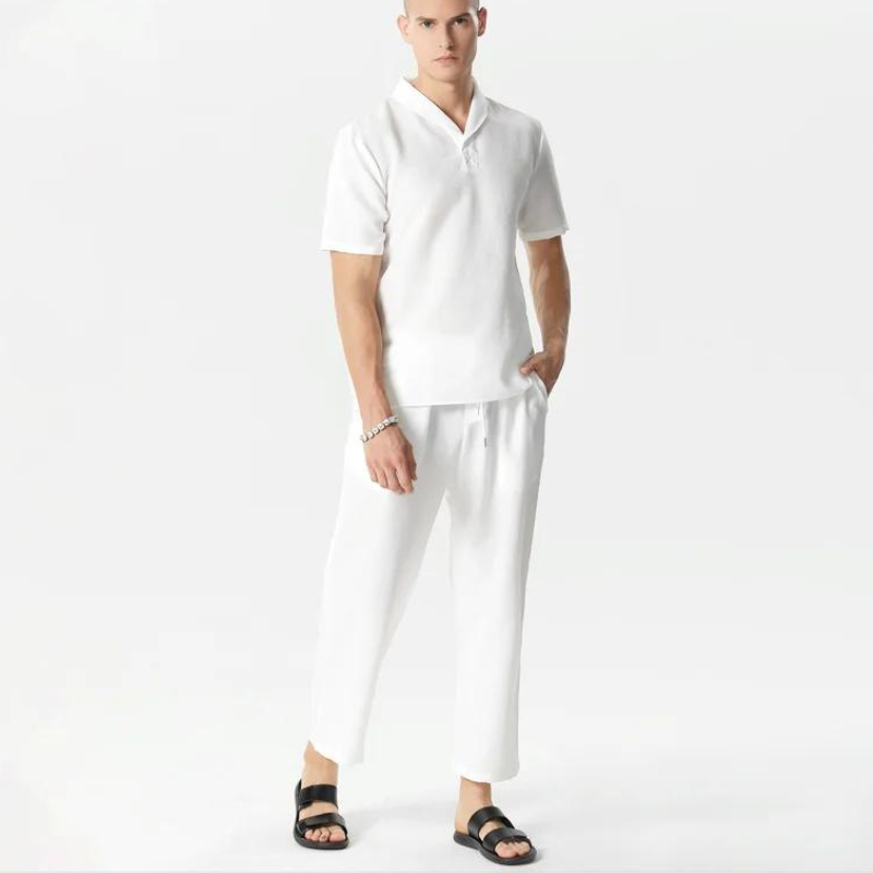 Camicia casual con maniche corte e pantaloni con coulisse