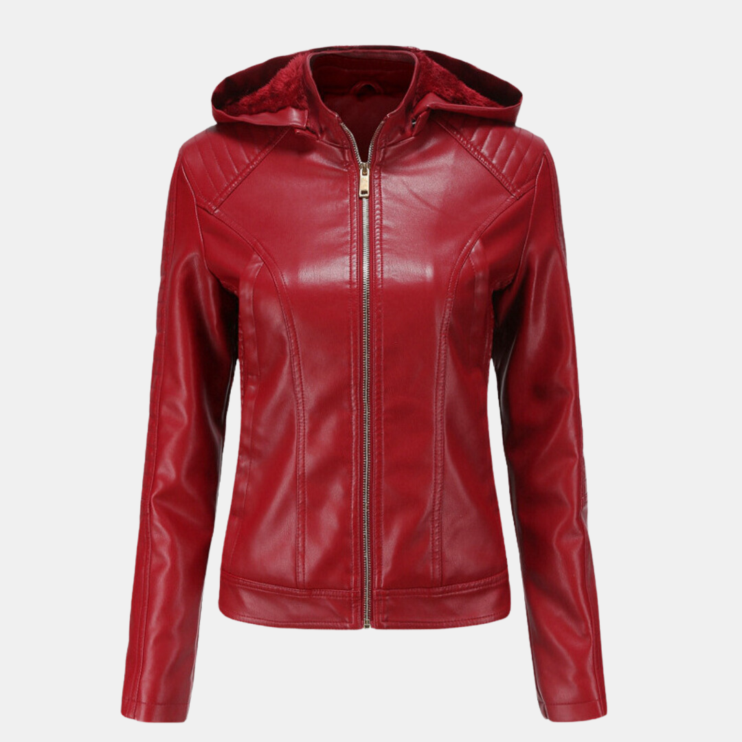 Giacca in pelle da donna con cappuccio