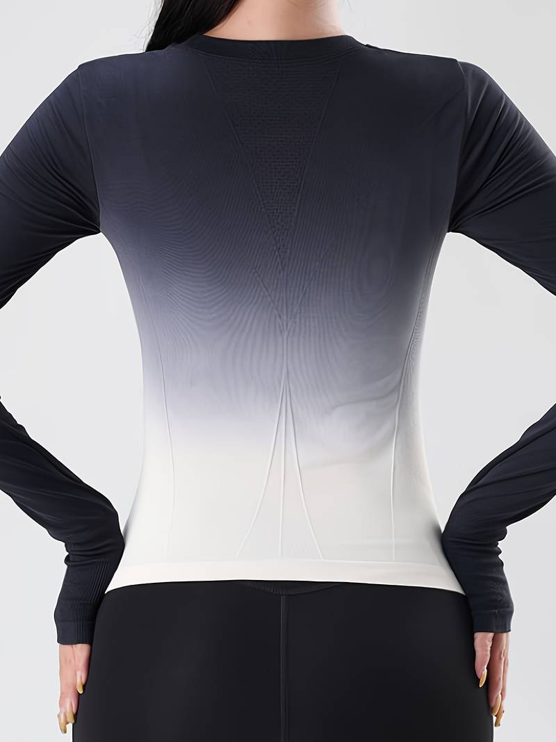 Top sportivo a manica lunga con sfumatura di colore