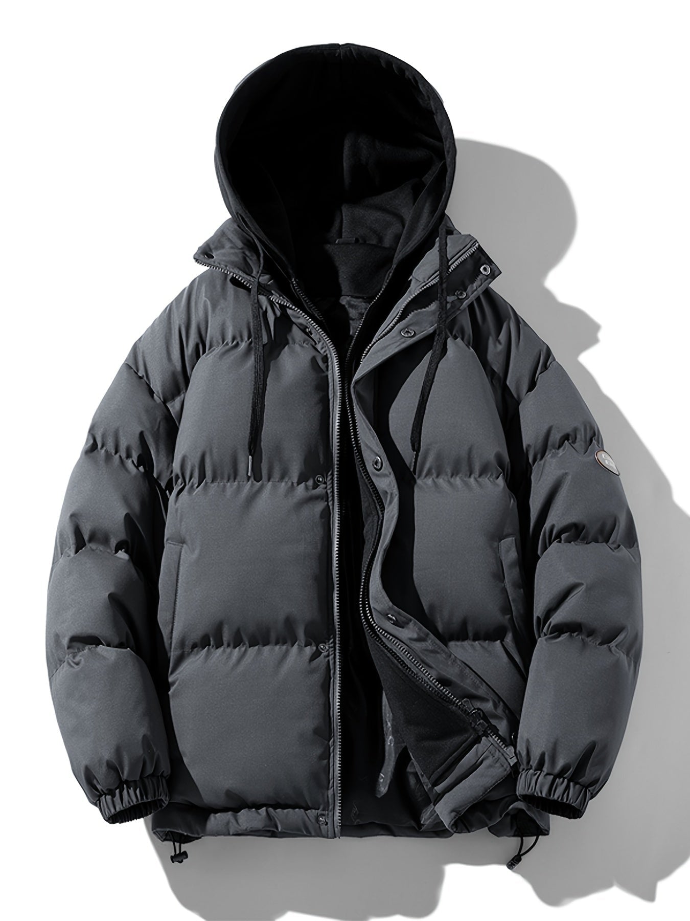 Giubbotto foderato in cotone grigio con cappuccio