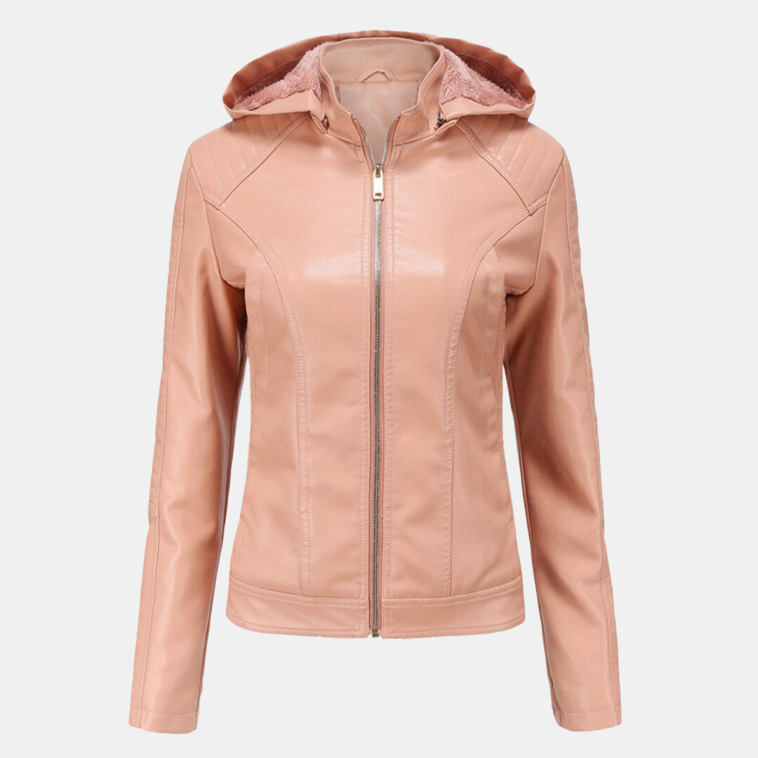Giacca in pelle da donna con cappuccio