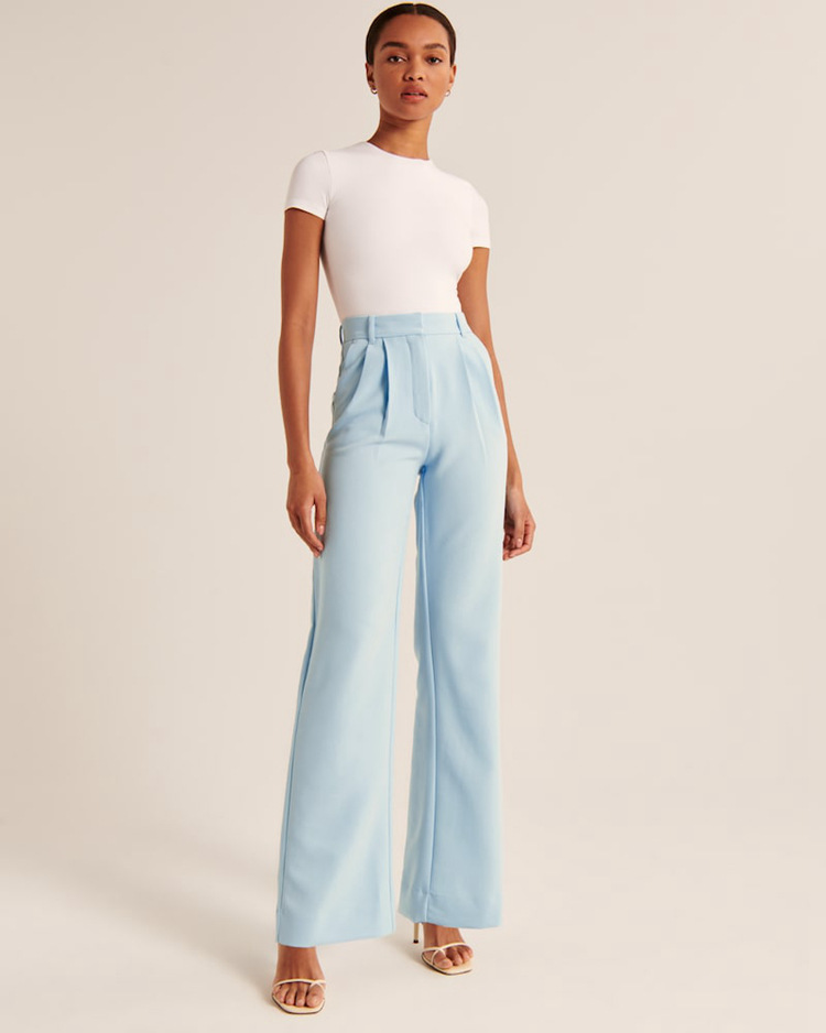 Pantaloni casual a gamba larga a vita alta da donna
