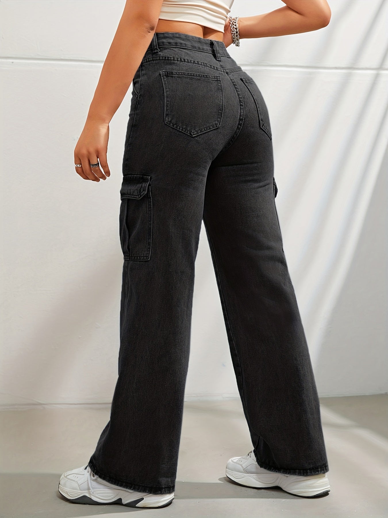 Pantaloni cargo in denim a vita alta