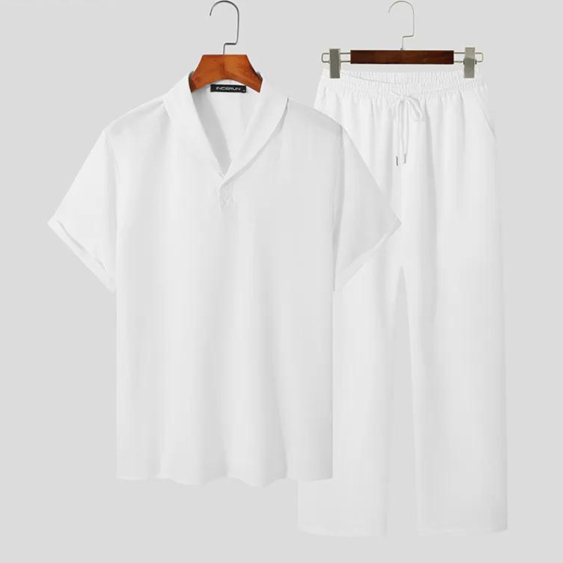 Camicia casual con maniche corte e pantaloni con coulisse