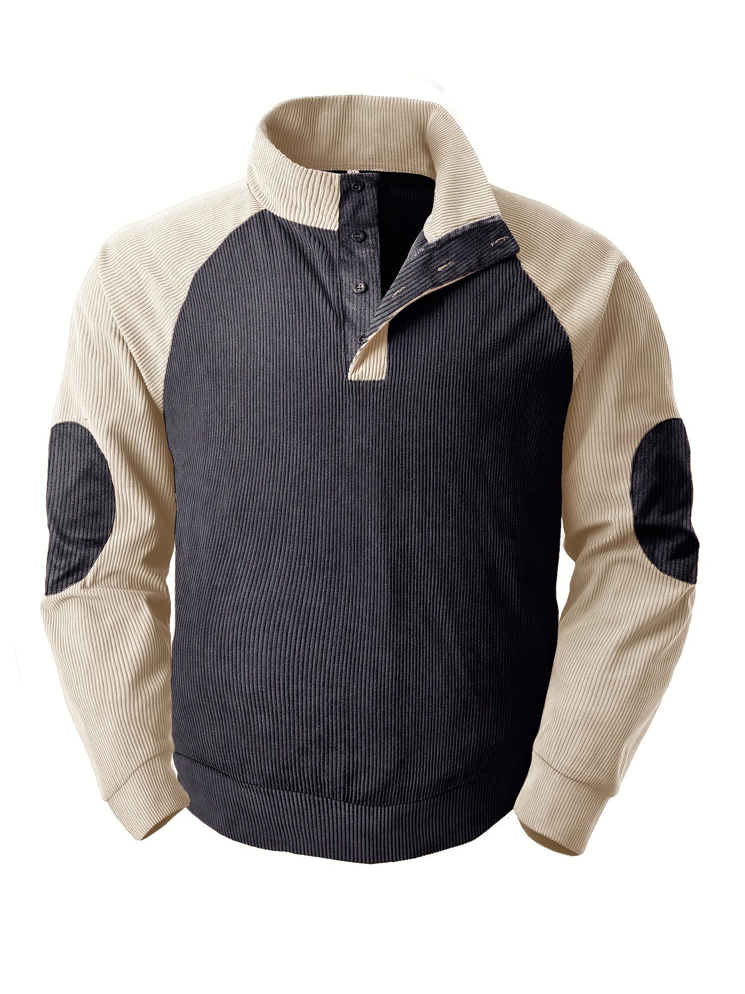Camicia Henley vintage a coste con maniche lunghe e colletto alla coreana