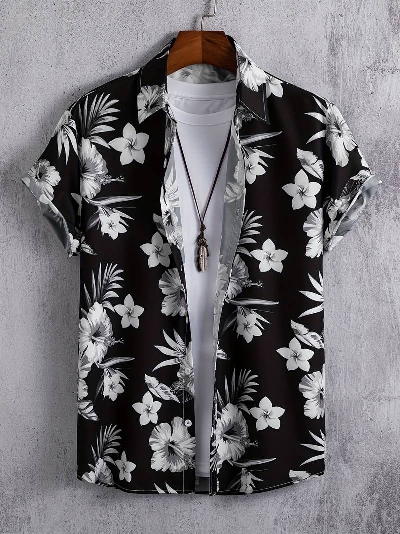 Camicia revers a manica corta con fantasia floreale