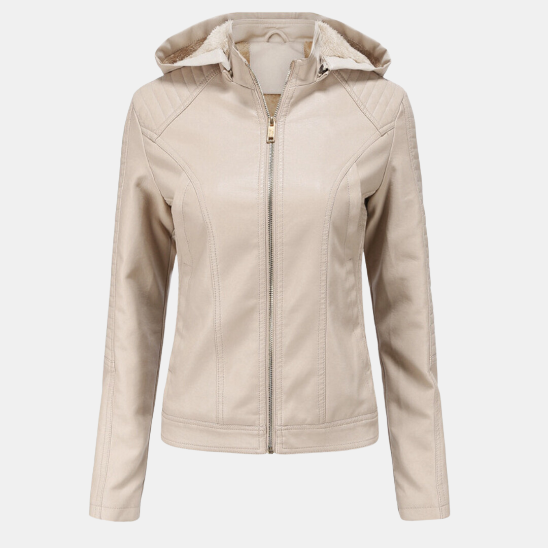 Giacca in pelle da donna con cappuccio