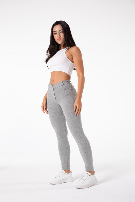 Leggings aderenti grigio chiaro a vita alta