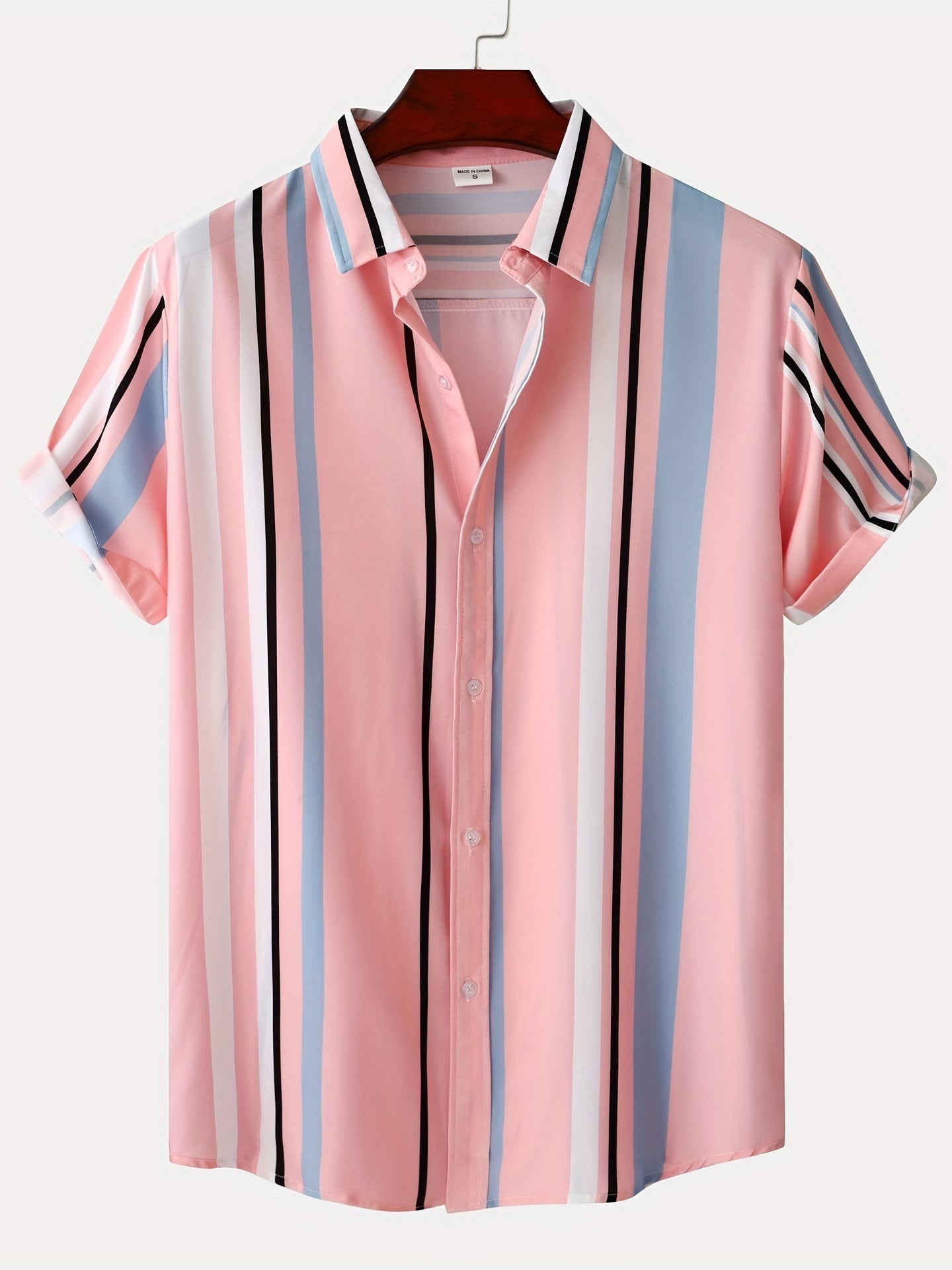 Camicia casual da uomo a maniche corte sottili con risvolto con motivo a righe