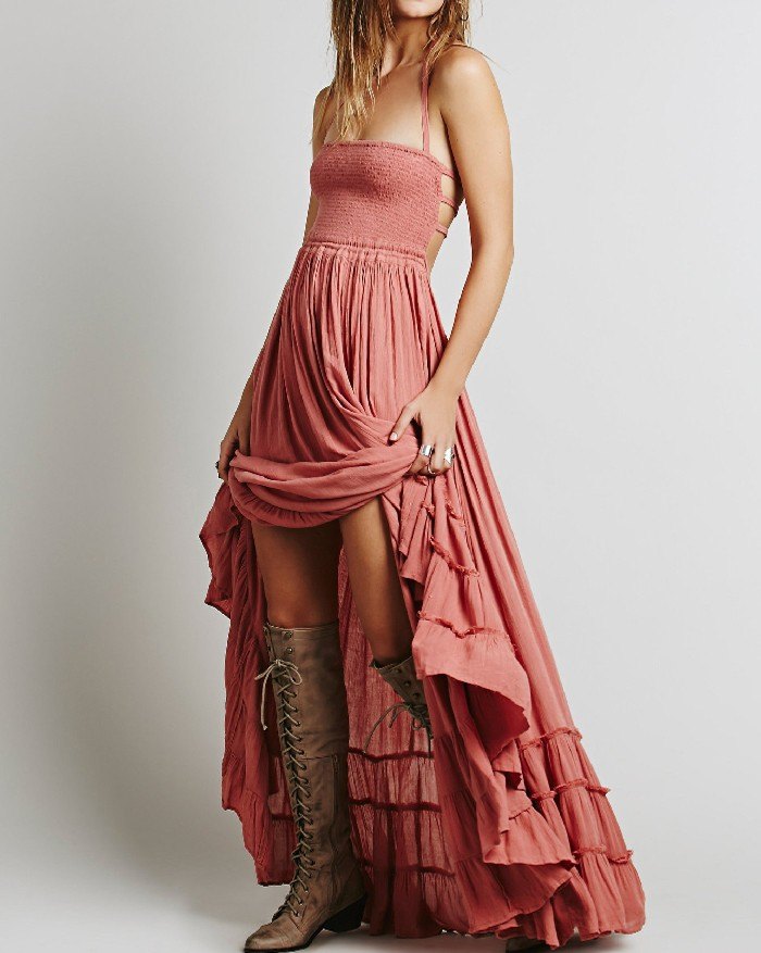 Vestito maxi Halter Swing Beach con schiena scoperta