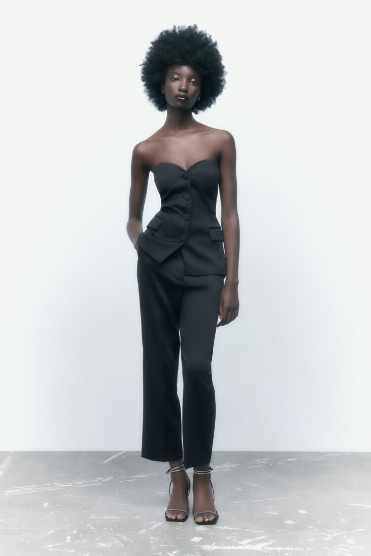 Classico top corsetto a vita alta e tailleur pantalone