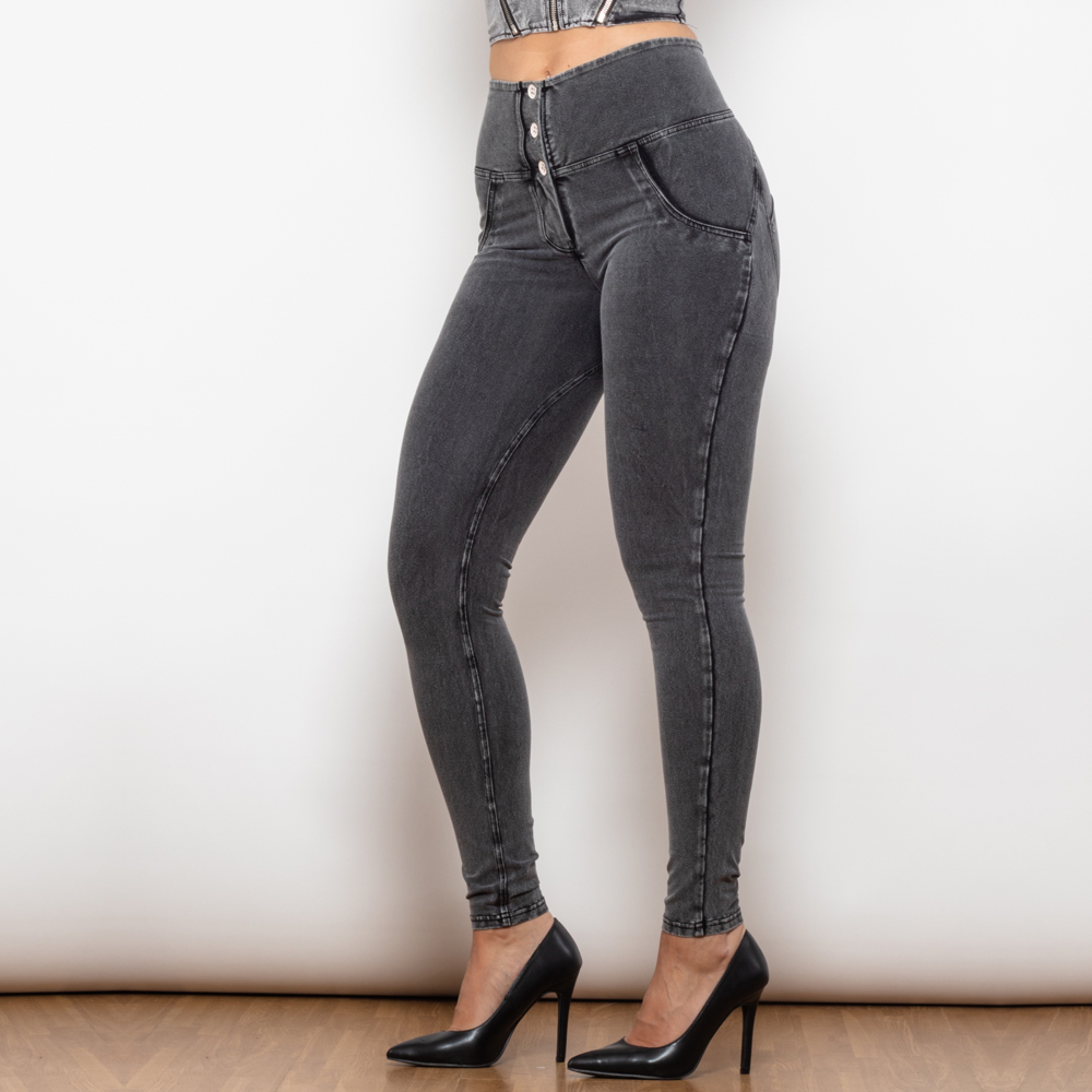 Jeans aderenti grigi a vita alta