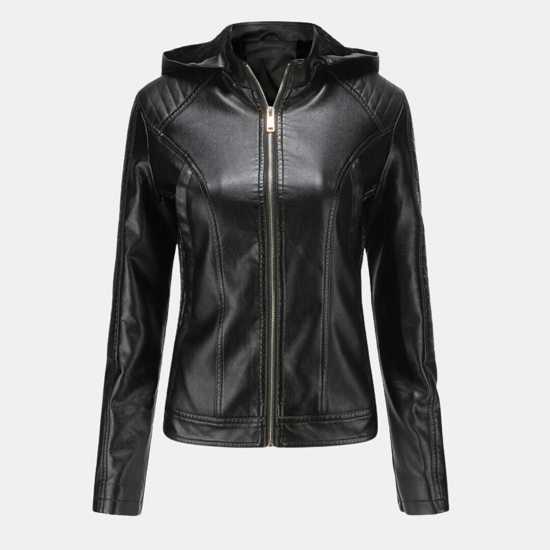 Giacca in pelle da donna con cappuccio