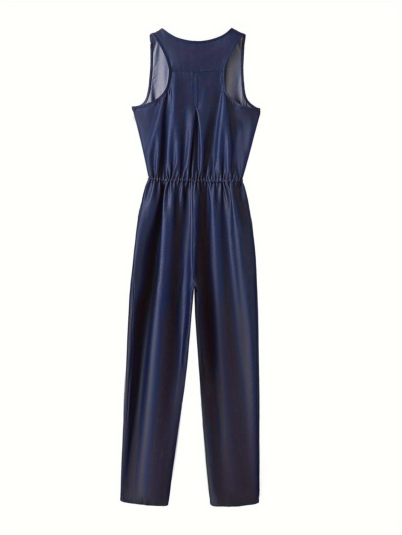 Tuta in denim con cerniera frontale e cintura