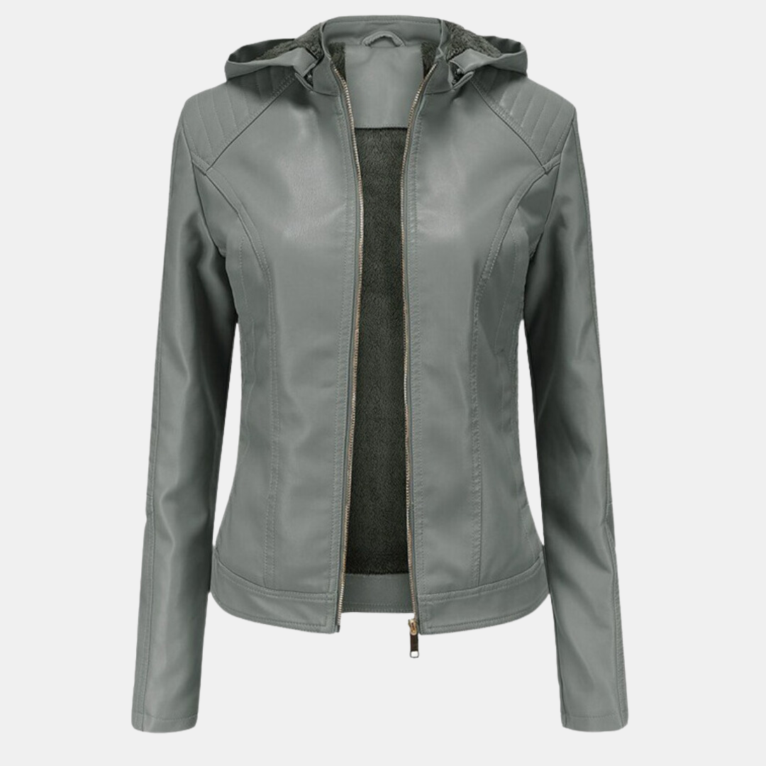 Giacca in pelle da donna con cappuccio