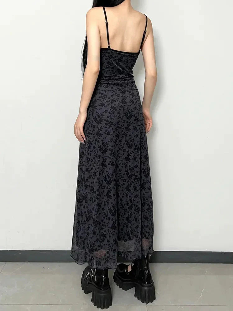 Vestito maxi con stampa floreale grunge