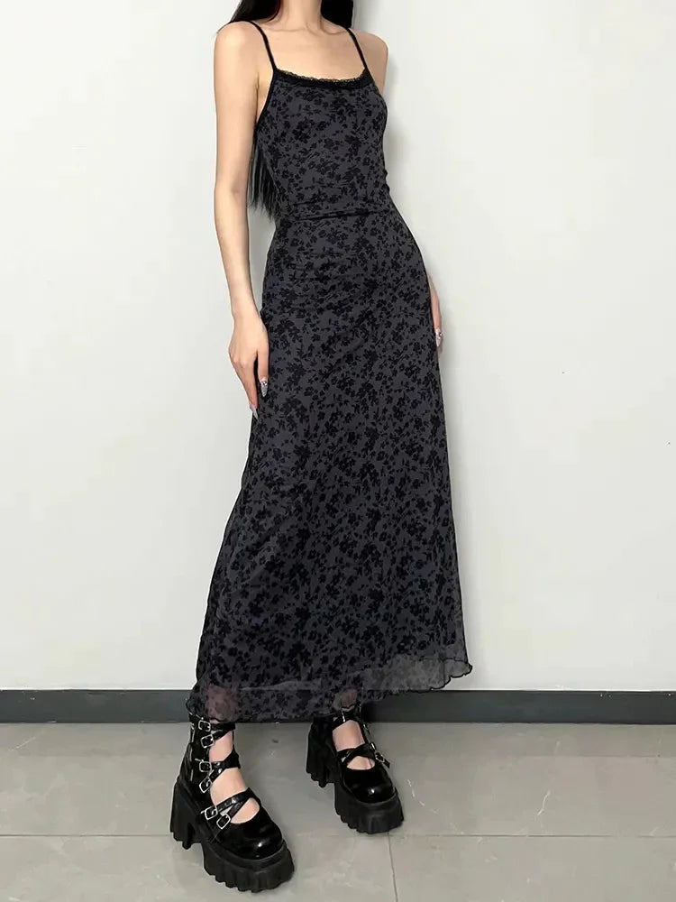 Vestito maxi con stampa floreale grunge