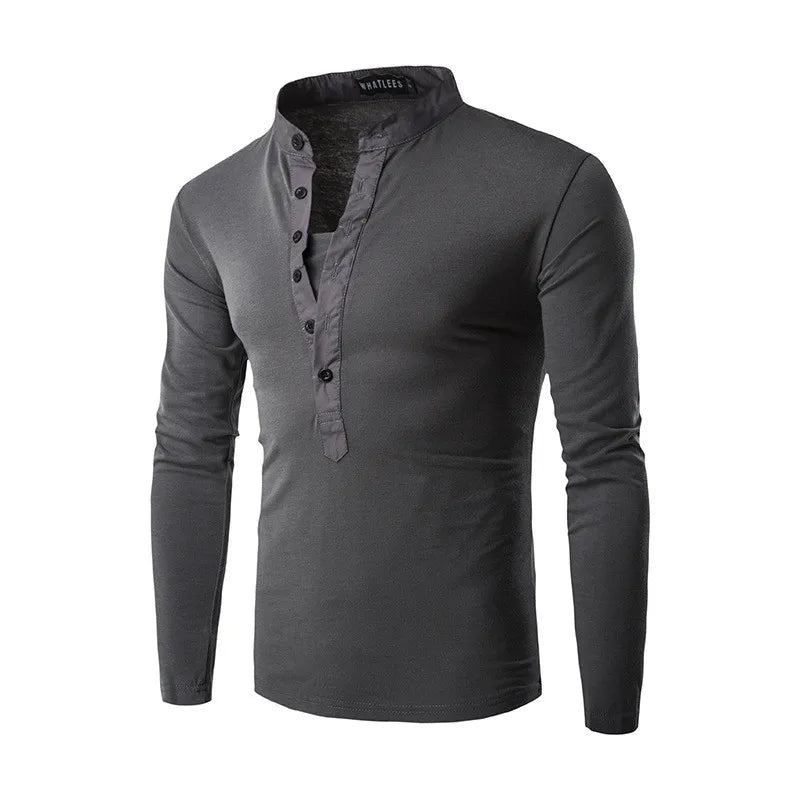 T-shirt a manica lunga con bottoni