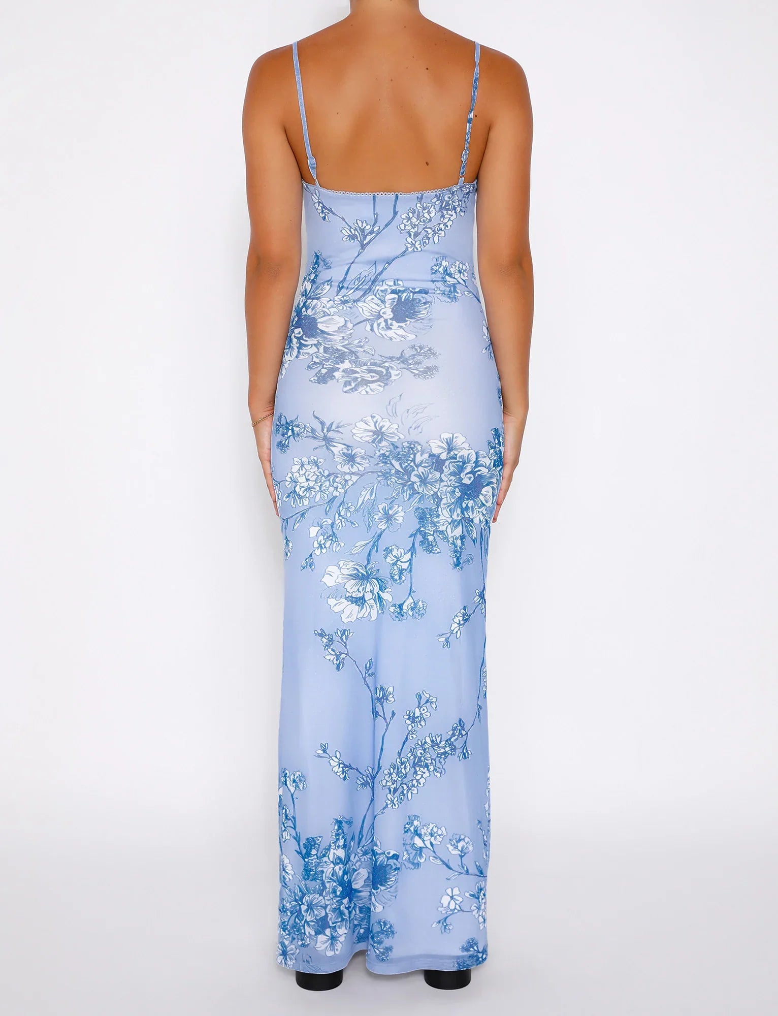 Vestito floreale in pizzo blu
