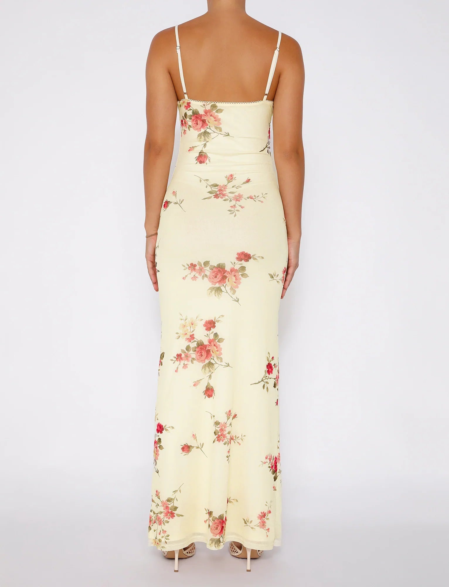 Vestito floreale in pizzo beige