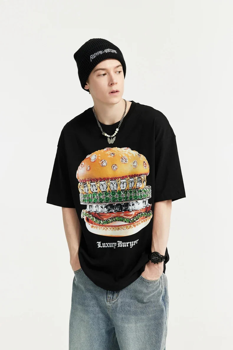 T-shirt con stampa hamburger