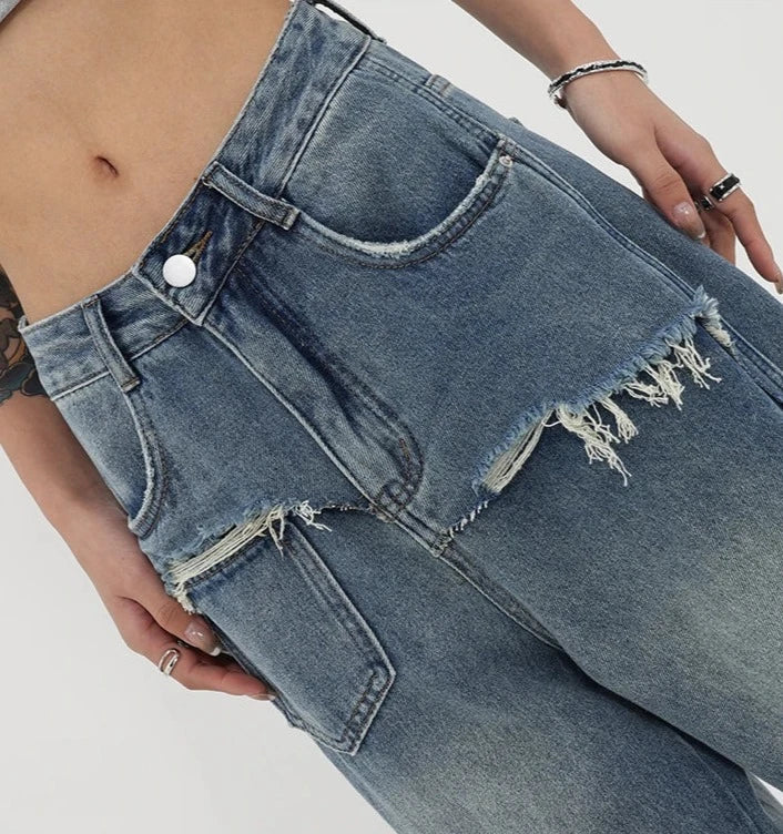 Jeans vintage con vita alta e gamba dritta