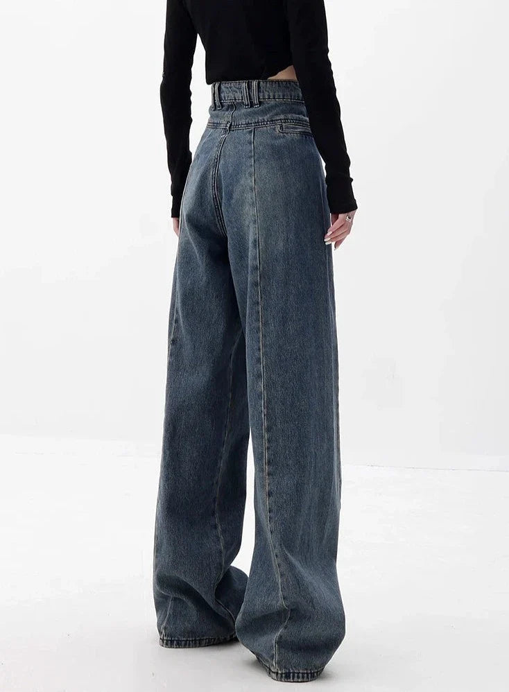 Jeans a vita alta con gamba ampia