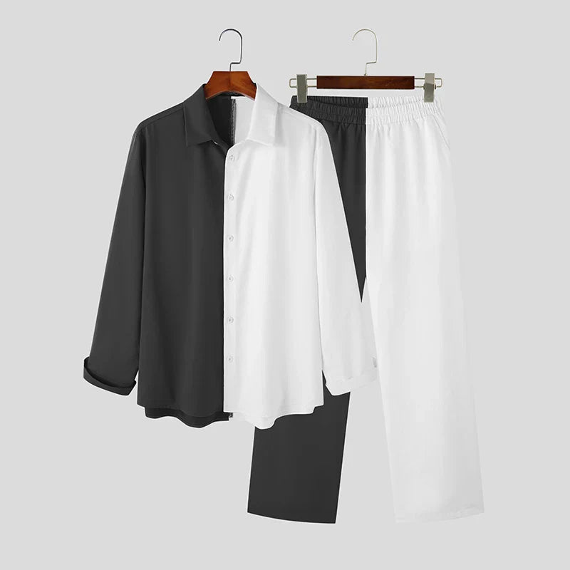 Camicia con revers e pantaloni con maniche lunghe e bottoni