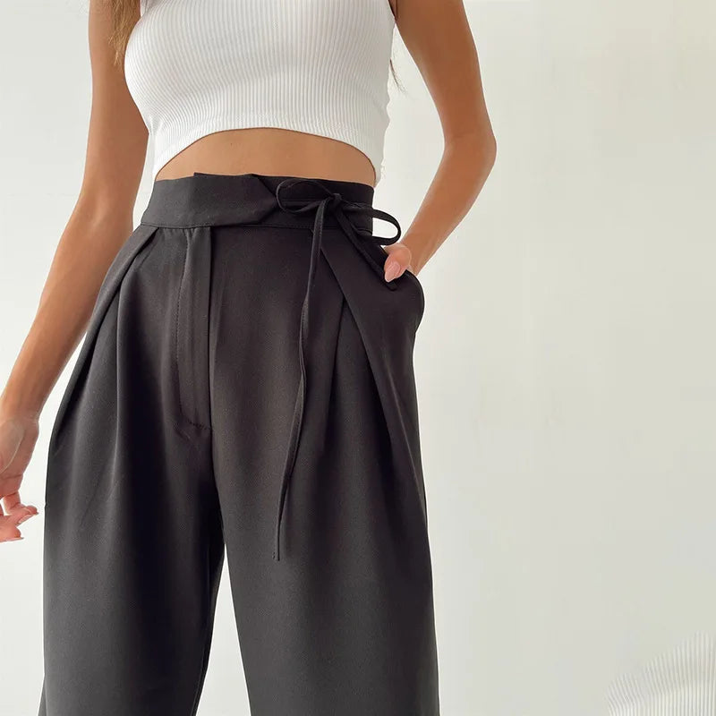 Pantaloni a gamba larga con nastro