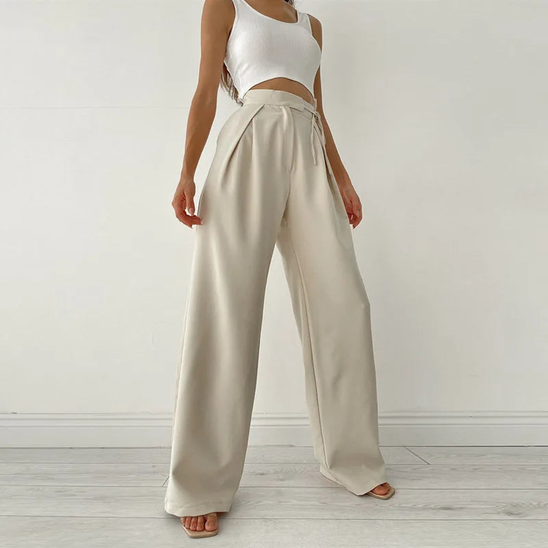 Pantaloni a gamba larga con nastro