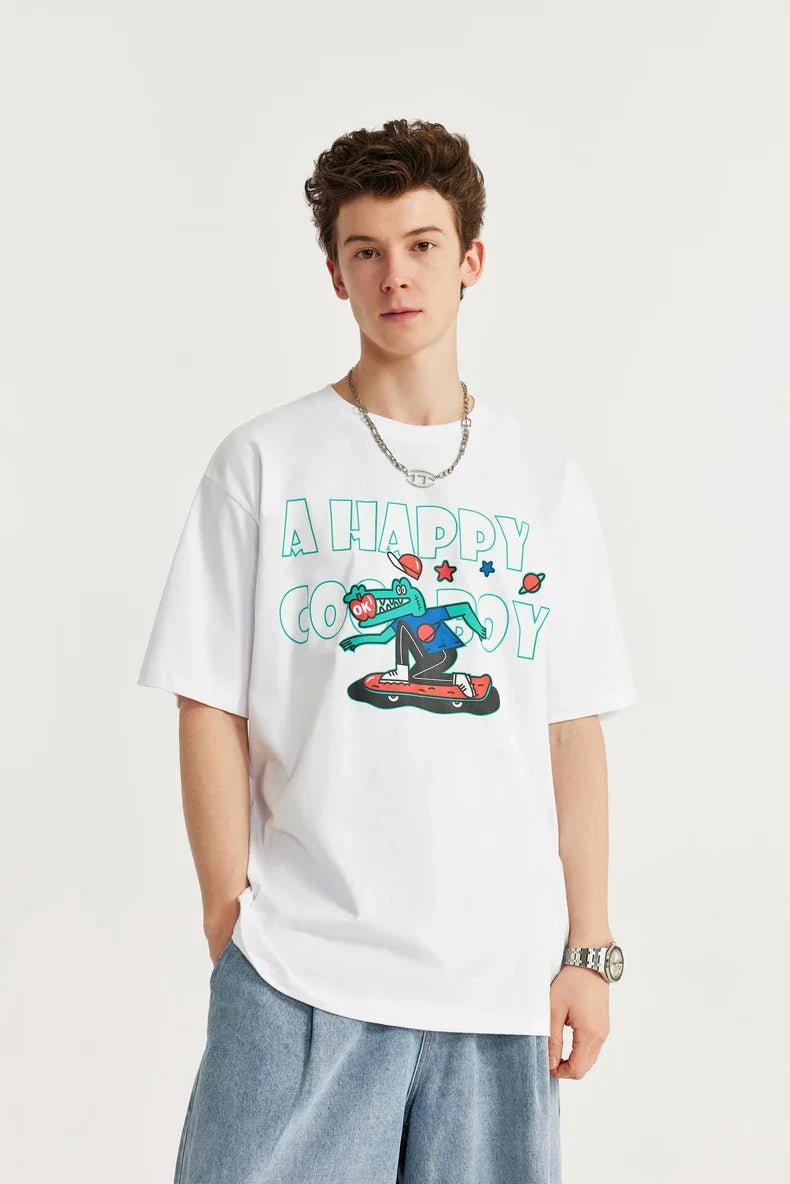 T-shirt con stampa skate coccodrillo