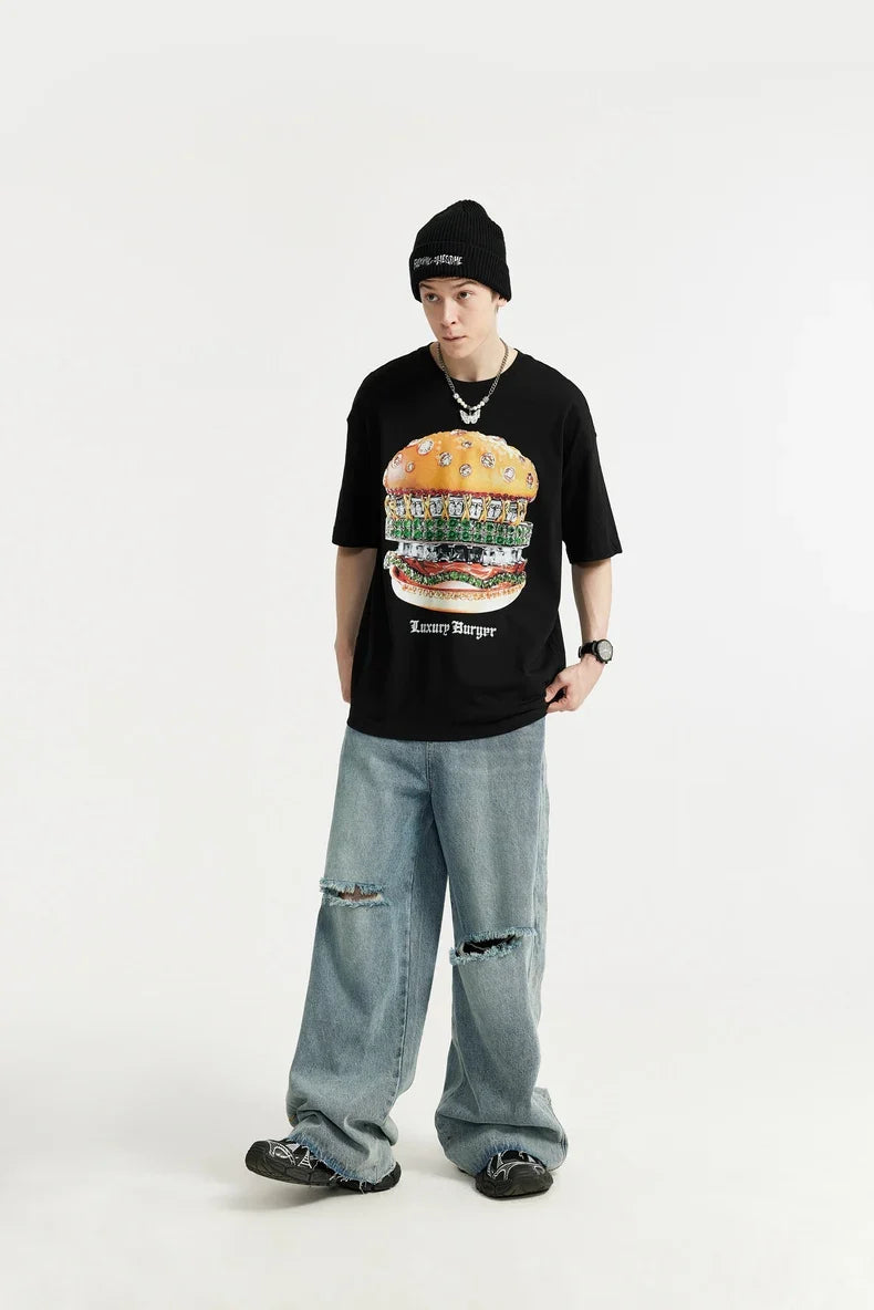 T-shirt con stampa hamburger