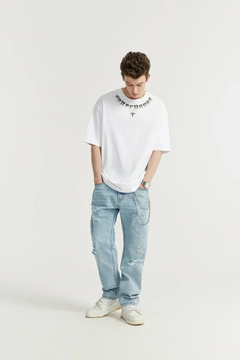 T-shirt oversize con ricamo in ciniglia