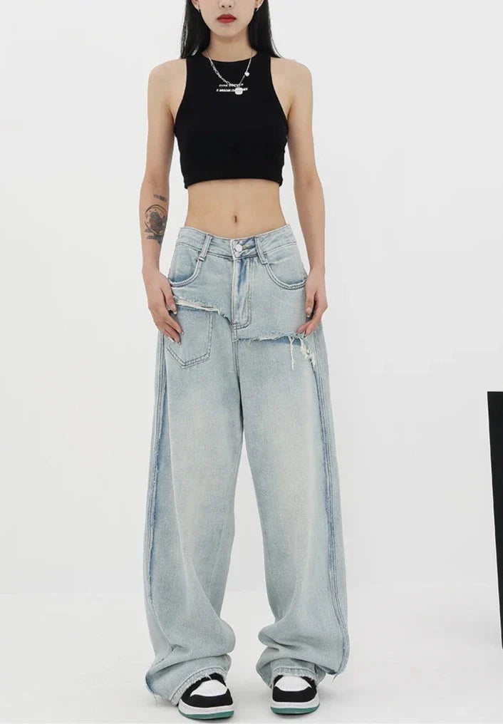 Jeans vintage con vita alta e gamba dritta