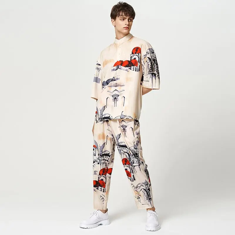 Camicia ampia e pantaloni con motivo