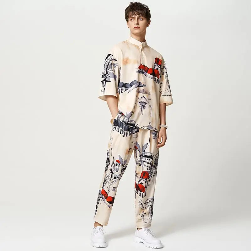 Camicia ampia e pantaloni con motivo