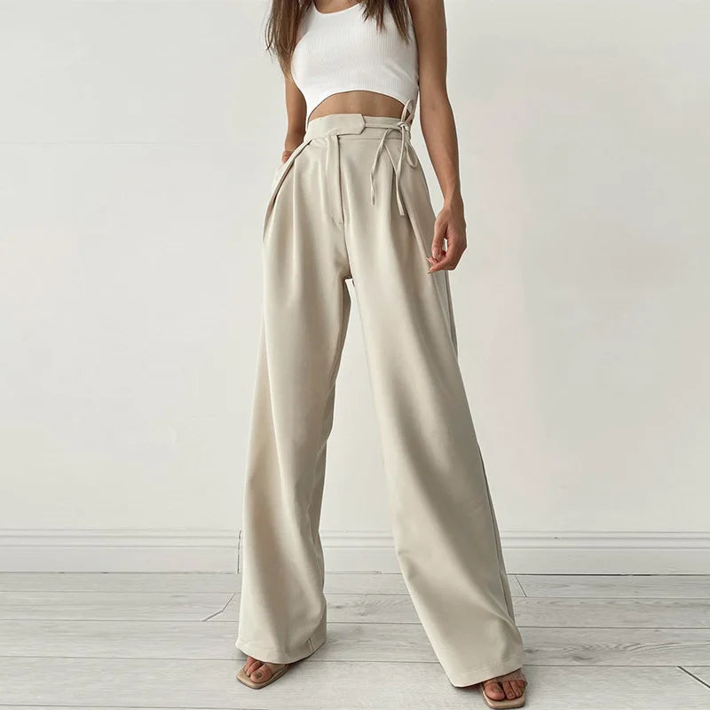 Pantaloni a gamba larga con nastro