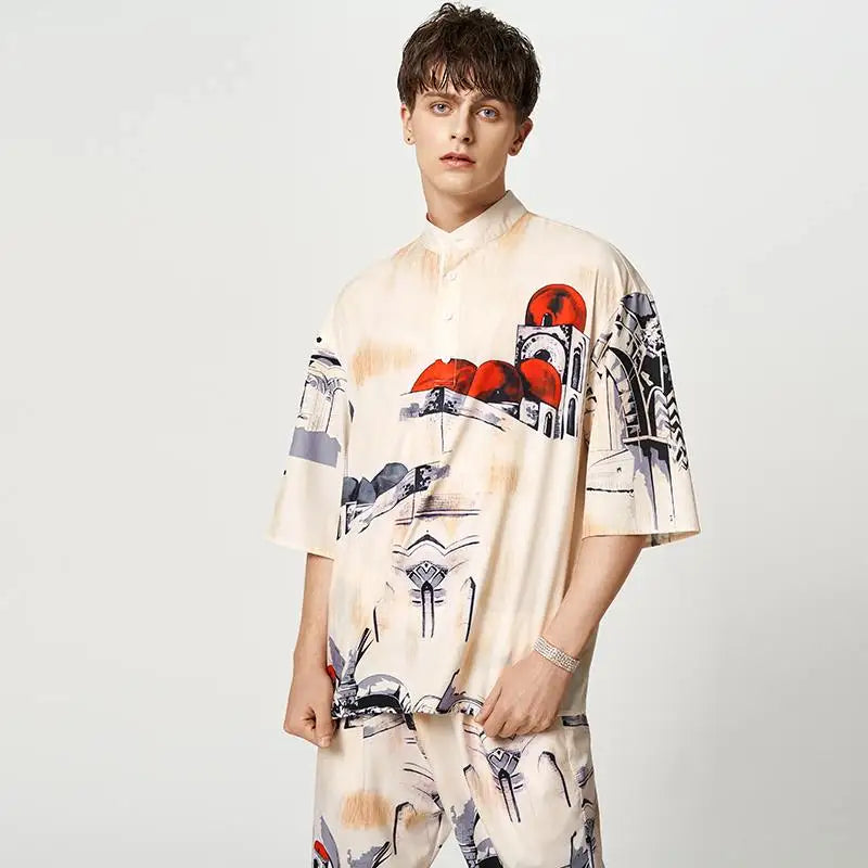 Camicia ampia e pantaloni con motivo