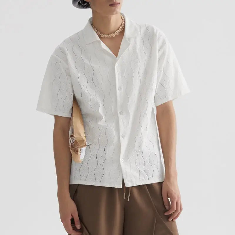 Camicia in pizzo con revers retr? e maniche corte