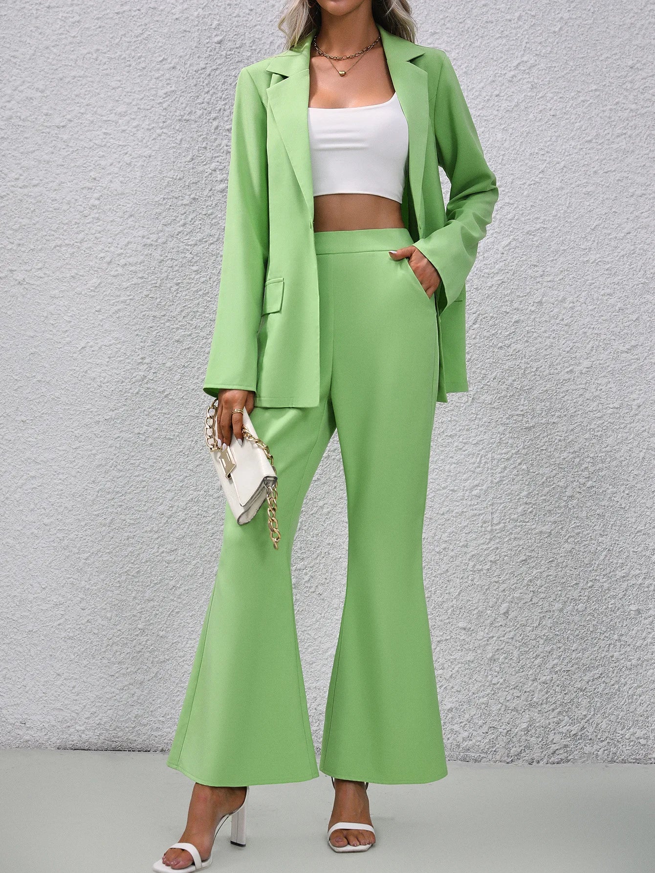 Giacca e pantaloni casual verdi da donna