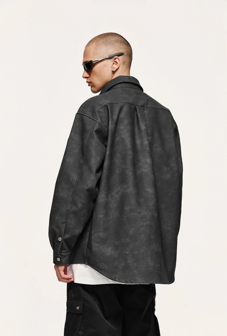 Giacca in pelle PU invecchiata