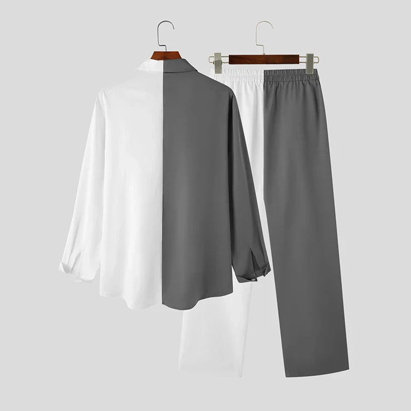 Camicia con revers e pantaloni con maniche lunghe e bottoni
