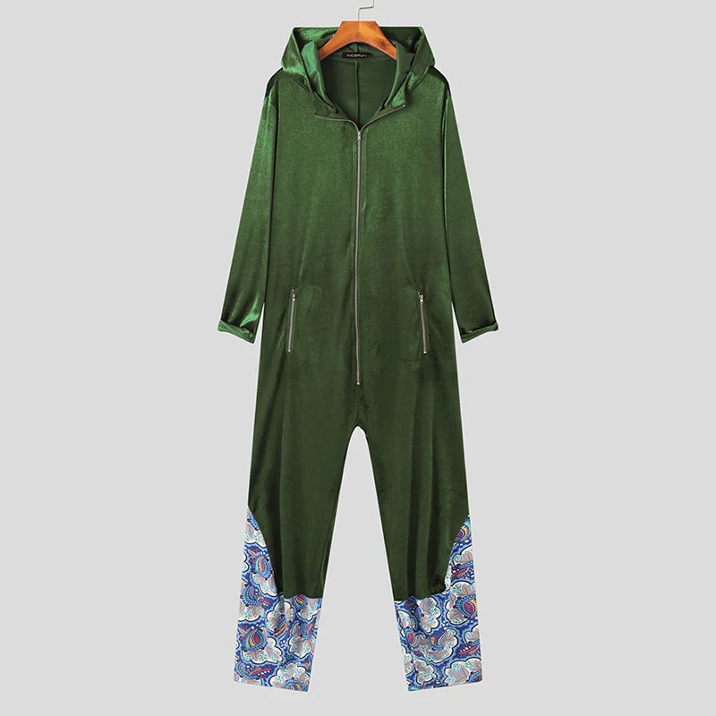 Tuta in velluto patchwork losse con cappuccio