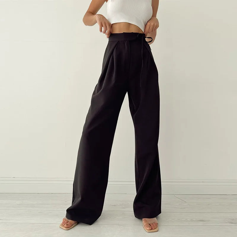 Pantaloni a gamba larga con nastro