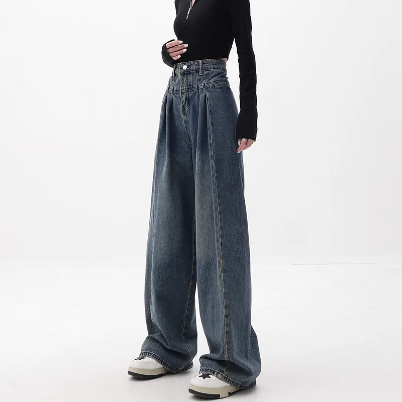 Jeans a vita alta con gamba ampia