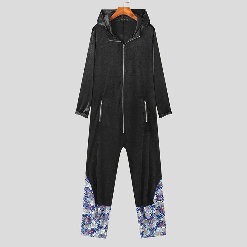 Tuta in velluto patchwork losse con cappuccio